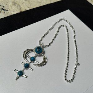 Signed MMS Silver Tone / Turquoise Blue Color Statement Dress Up Necklace